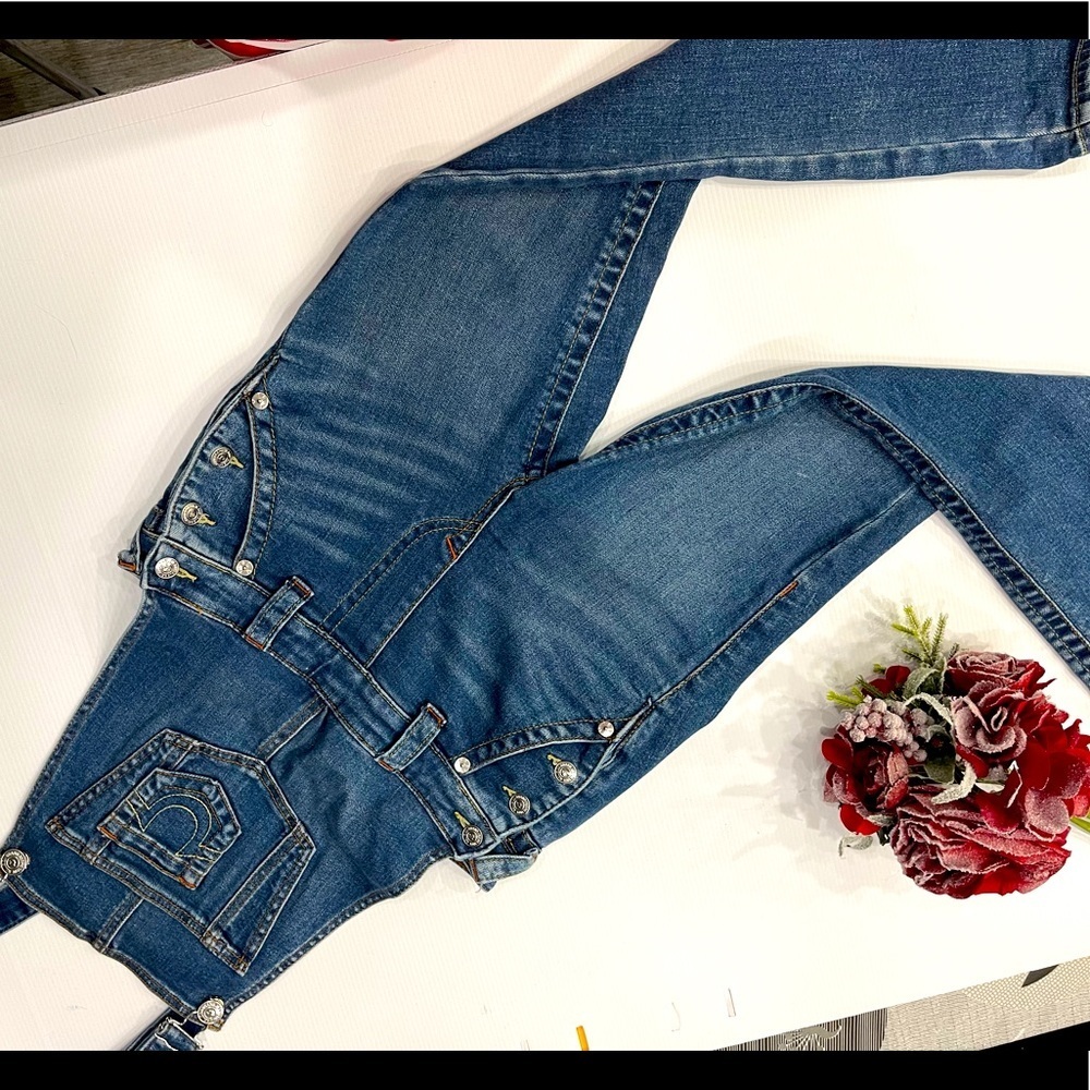 P22- True Religion Hall Mid Capri Blue Jeans Overall Size S